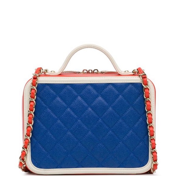 Chanel  Caviar Quilted Small CC Filigree Vanity Case Blue White Red - Picture 2 of 11